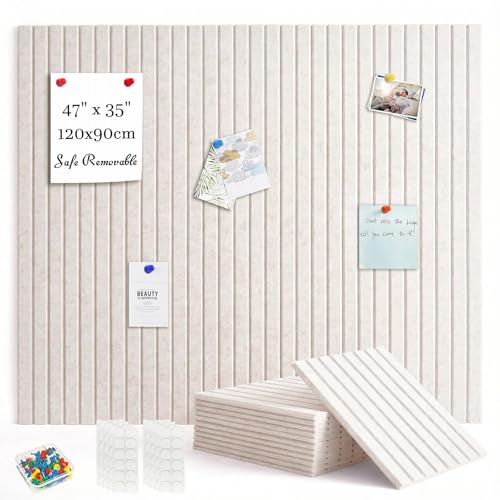 Acidea Grand Tableau en Liège Mural 120x90 cm, 12pcs Panneaux en Feutre Adhésif avec ruban adhésif, Tableau d'affichage décoratif avec 50 Punaises, Panneau...