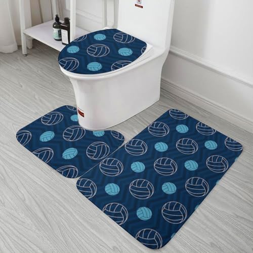 Juego de tres tapetes para piso de coral terciopelo con estampado de voleibol azul miniatura 6