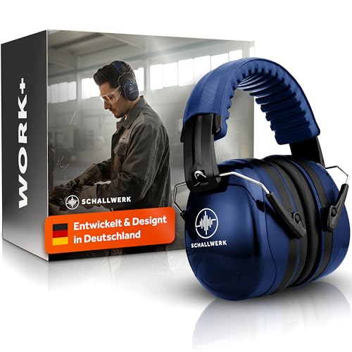 Schallwerk ® Work+ | Arbeit Gehörschutz – Größenverstellbare Hörschutz Ohrenschützer, Hochwertige Lärmschutz Kopfhörer – Kapselgehörschutz für Arbeit und Alltag (Navy Blue)