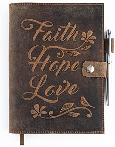 Leather Journal Refillable Notebook, Writing Journals for Women, Embossed Bible Journal Leather Notebook Cover with Pen, Leather Bound Journal Lined Paper A5 Diary, Vintage Travel Journal MOONSTER®