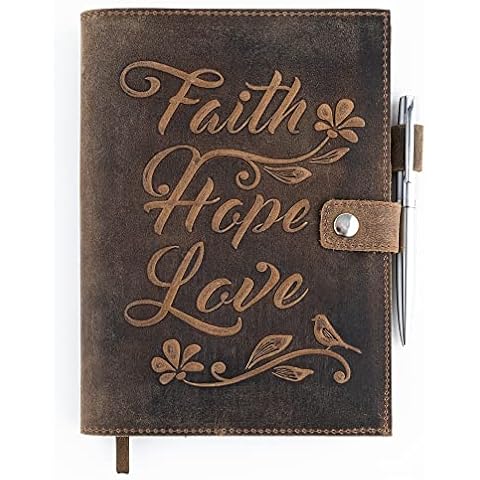 Leather Journal Refillable Notebook, Writing Journals for Women, Embossed Bible Journal Leather Notebook Cover with Pen, Leather Bound Journal Lined Paper A5 Diary, Vintage Travel Journal MOONSTER® Cover