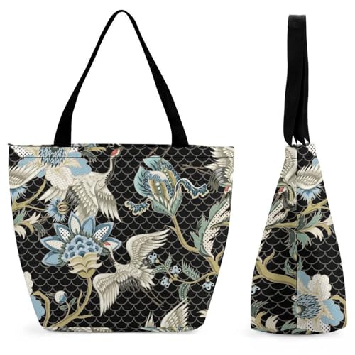Sac à main pour femme oiseaux blancs floraux grand format pour le shopping et voyage