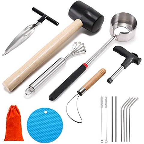 Coconut Opener Tool Set, Safe & Easy to Open Young & Mature Coconuts Tool, Food Grade Stainless Steel Coco Nut Opener Kit with Rubber Mallet Meat Removal, Scraper, Straw & Silicone Mat, ALL IN ONE Bag Cover