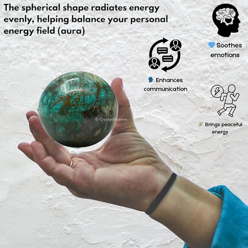 Image of Certified Chrysocolla Crystal Ball for Meditation - Premium Crystal Vastu Items for Home and Feng Shui Items for Good Luck - Ideal for Pooja Supplies and Spiritual Practices (1.5 inch Inch)
