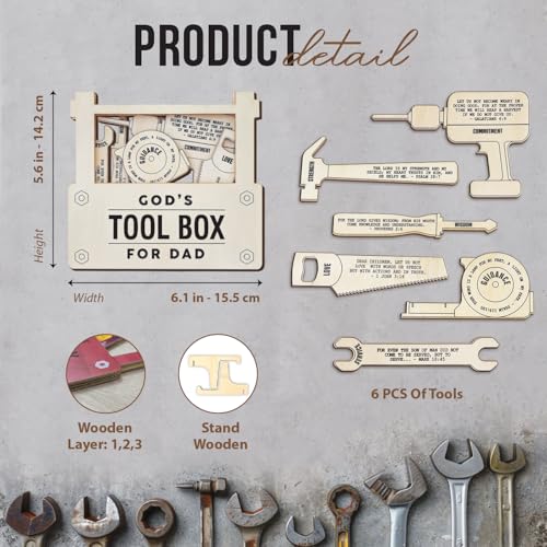 TOKAYEN Religious Father's Day Gift, Wooden Father's Day Craft, New Years Gifts For Dad, God's Tool Box For Dad