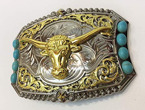 Soar-Leap Mens American Western Cowboy Long Horn Bull Belt Buckle Turquoise Kids Belt Buckles For Boys #TOP3