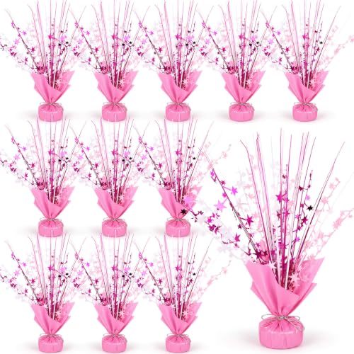SiliFine 12 Pcs Pink Star Table Centerpieces for Girls Birthday Metallic Foil Spray Centerpieces Glitter Burst Table Decorations for Baby Shower Bachelorette Disco Cowgirl Party, Pink White Rose Red