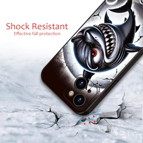 Printed Shark Pattern for iPhone 14 Case, Printed Fierce Red-Eyed Shark Cartoon Silicone Soft Shockproof case,for Girls & Women & boy & Men(B1-Cartoon Shark-Cool)