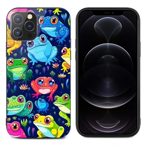 CRIVOTA for iPhone 12Pro Case - Colourful Frogs Design, Glass Back + TPU Inner Shell, Extreme Slimness, Bare-Hand Feel, Military-Grade Protection, Precise Cutouts, Cell Phone Cases for Boys Girls
