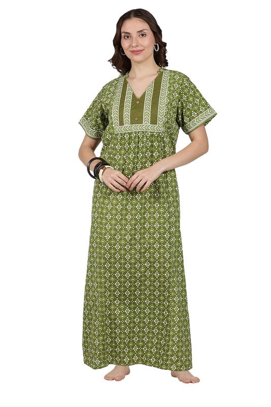 Printed Cotton Nighty for Women Full Length Mandarin Collar Night Gown Night Dress Sleepwear Ladies Nighty-image-48