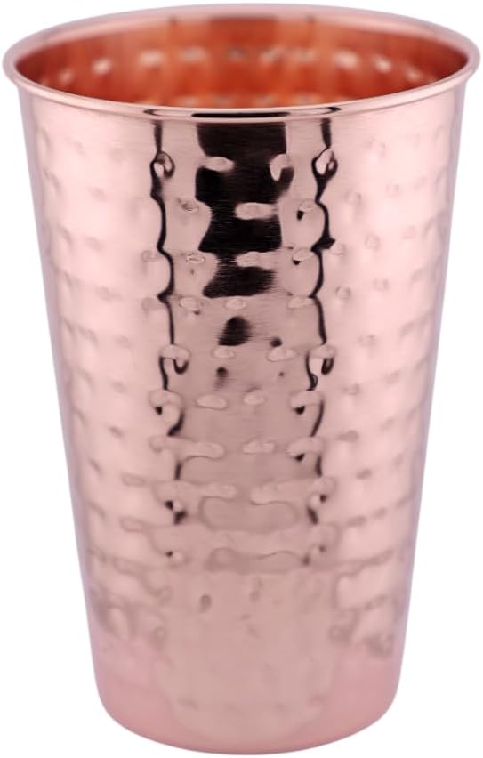 Pure Copper Hammered Tumbler, 100% Pure Copper Cup 600 ml 20.2 oz, Handcrafted Hand-Polished Drinking Glass for Ice Cold Water, Ayurvedic Copper Water Tumbler