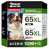 65XL Ink Cartridges Compatible for HP Ink 65, High Yield for HP 65 Ink Cartridges Black/Color Combo Pack, Work for HP DeskJet 3755 3772 3700 3752 3722 2600 2622 Envy 5055 5070 5000 (1 Black, 1 Color)
