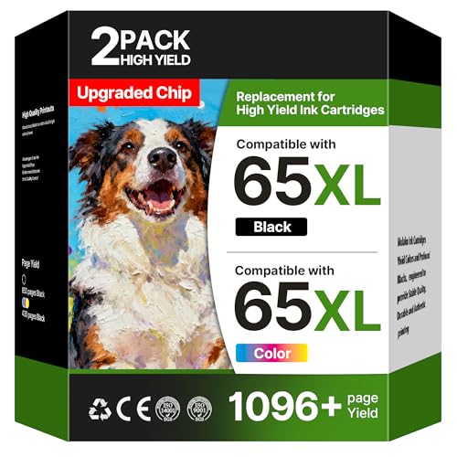 65XL Ink Cartridges Compatible for HP Ink 65, High Yield for HP 65 Ink Cartridges Black/Color Combo Pack, Work for HP DeskJet 3755 3772 3700 3752 3722 2600 2622 Envy 5055 5070 5000 (1 Black, 1 Color)