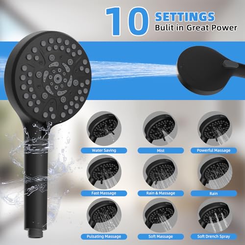 Image of 8 inch Metal Rainfall Shower Head with 10-Mode Handheld, Matte Black