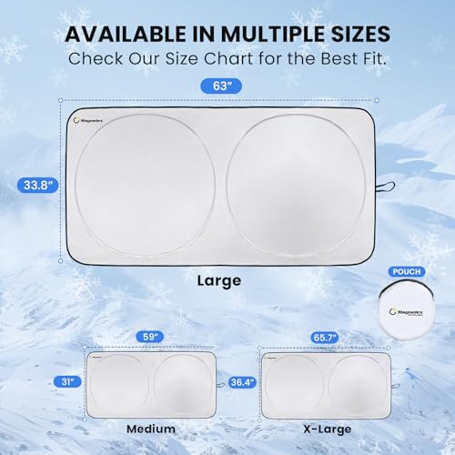 Image of Magnelex Car Windshield Sunshade - Double-Layer Design for 2X Heat Blocking, Blocks UV Rays, Foldable Sun Shade for Cars, Trucks & SUVs, Keeps Interior Cooler, Large (63 x 33.8 in)