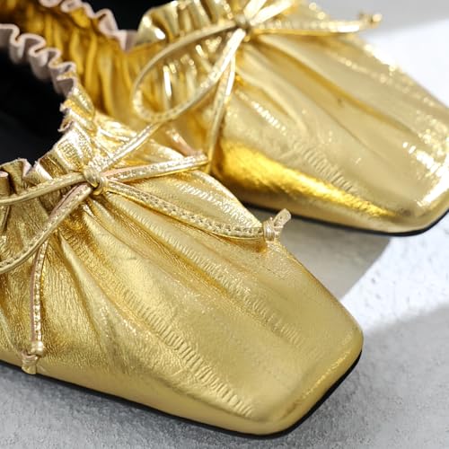 Elegant Slip-on Flats for Women with Bow-Strap Soft-Faced Genuine Leather Squared-Toe Low-Cut Ballet Style Shoes Comfortable & Stylish3