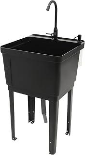 DnyioVpl Space Saver Freestanding Utility Sink Laundry Tub with 360° Faucet - Compact Black Plastic Sink for Garage, Laundry, Pet Wash