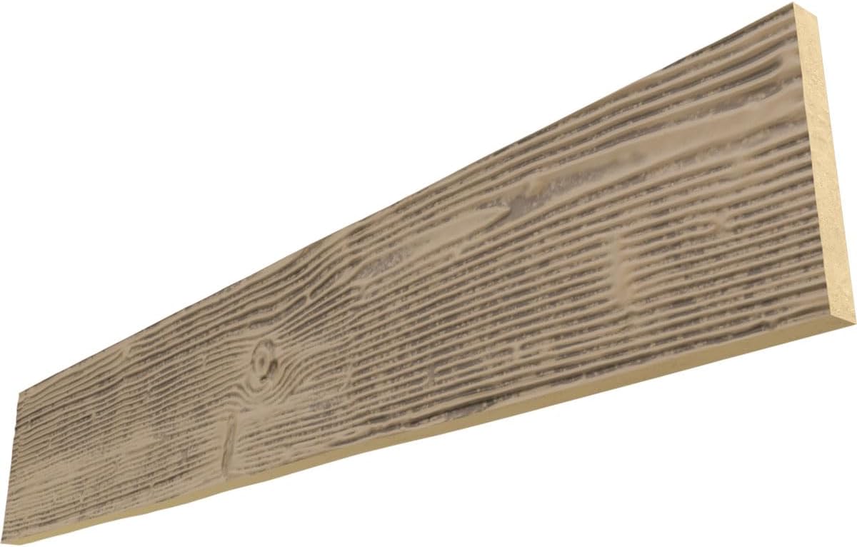 Ekena Millwork BMSDS1C0120X010X072AL 1-Sided Sandblasted Endurathane Plank Faux Wood Beams, 6-in. L, Almond