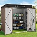 Gizoon 6' x 4' Outdoor Storage Shed with Double Lockable Doors, Anti-Corrosion Metal Garden Shed, Waterproof Shed Outdoor Storage Clearance for Backyard Patio Lawn-Brown