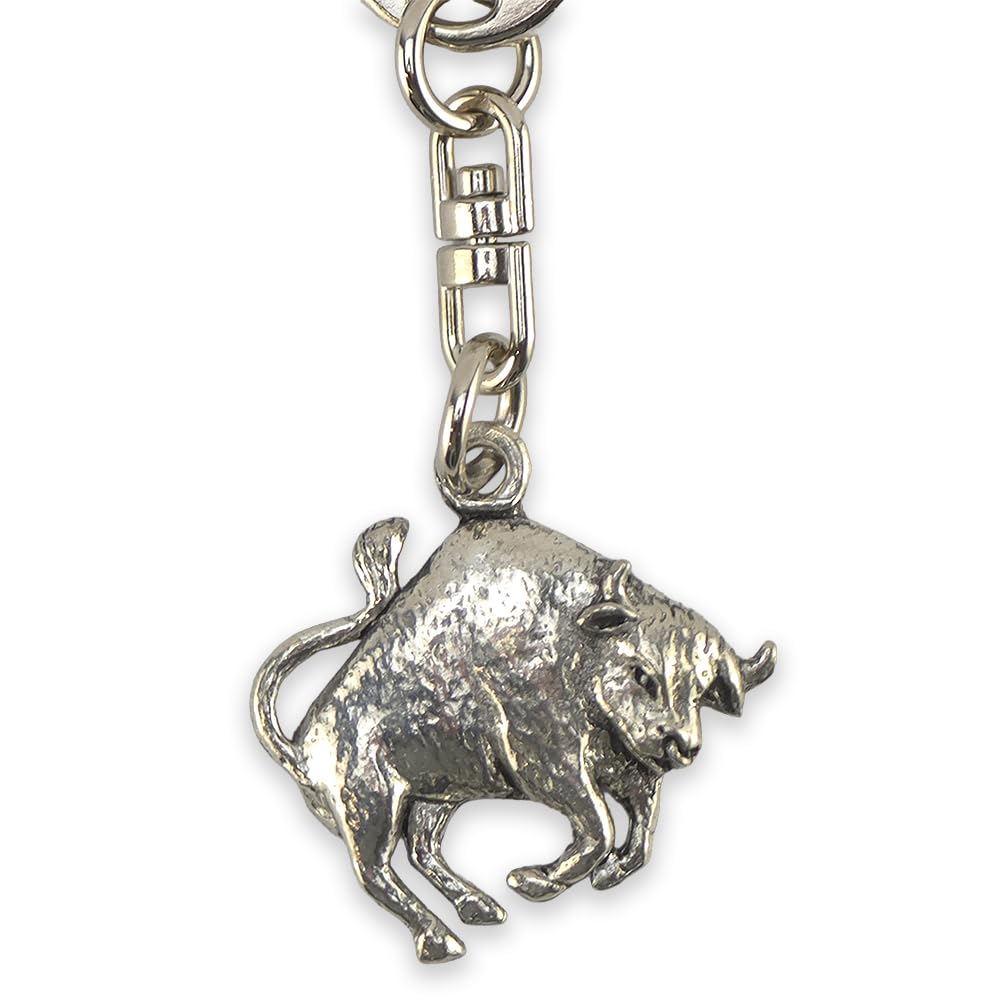 That's Crackers Unisex Silver Taurus | Star Sign | English Pewter 3D Keyring | Little Gift | Cracker Filler