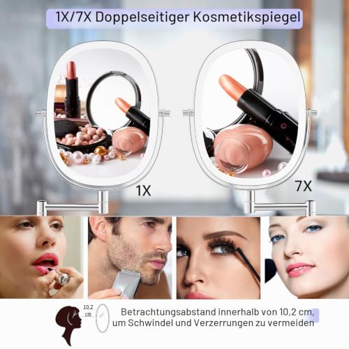 FUNTOUCH Wiederaufladbar Kosmetikspiegel mit 1X/7X Vergrößerung Beleuchtung – Ansicht 3