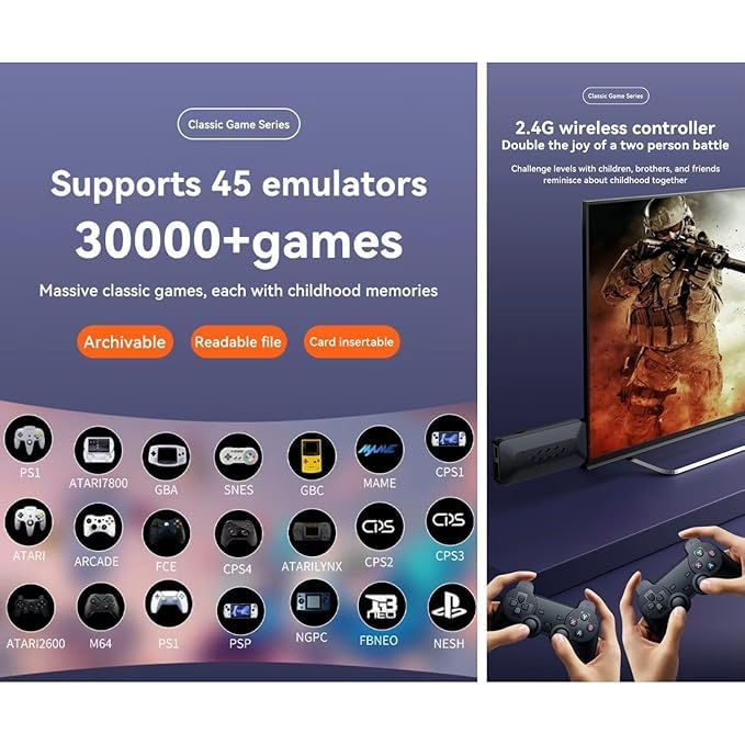 Image of M33 Game Stick 37000+ INBUILT Video Game Console Retro Classic 3D 4K Full HD with 2 Wireless Gamepad Plug & Play Video Game 64GB