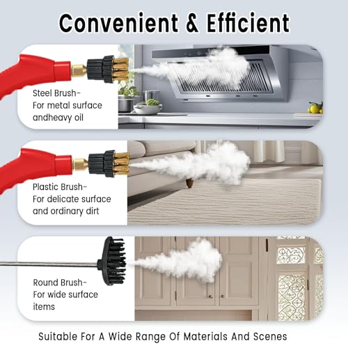 Image of Steam Cleaner, Portable Pressurized Steamer for Cleaning with 14pcs Accessories, 6-Level Adjustable and 15s Heat-Up, Handheld Steam Cleaner for Home, Tile, Dirt, Grout, Grease, Car Detailing (5-Red)