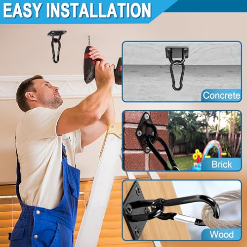 Rierousy 4 Stück Augplatte Edelstahl mit Öse und Edelstahl Karabiner, Ösenplatte Edelstahl, Deckenhaken für Wand-Befestigung, Decken-Befestigung, Wand-Haken