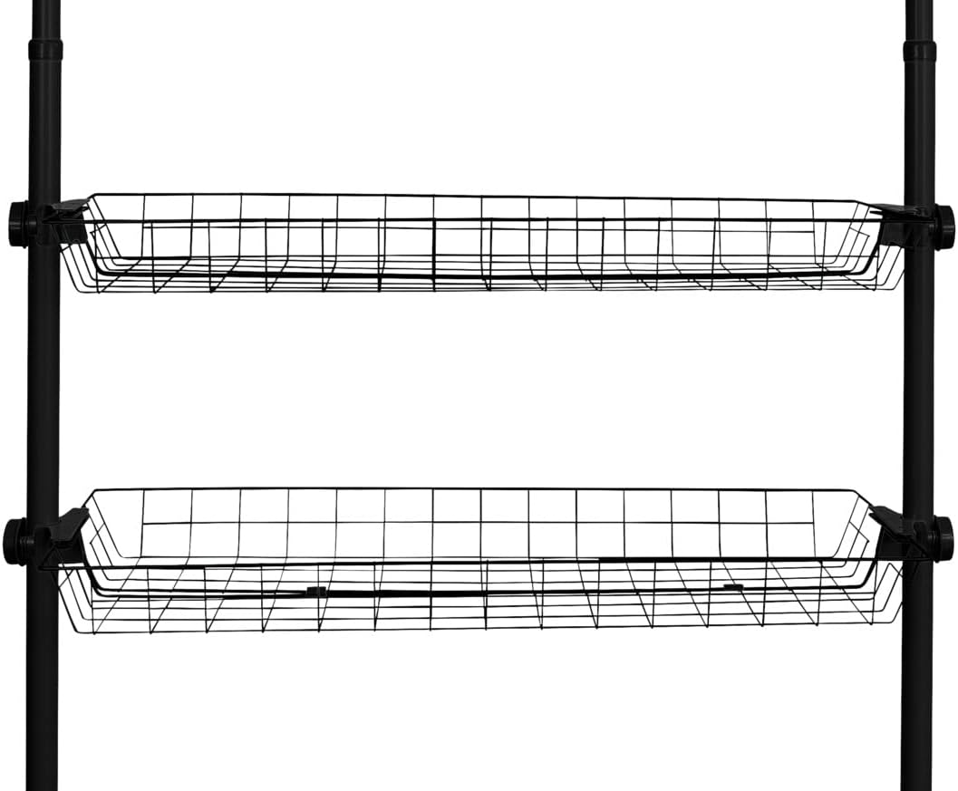 WENKO Herkules basket, set of 2 wire design clothes storage baskets made of sturdy steel including plastic holders to extend the Herkules telescopic system, (W x H x D): 94 x 8 x 38, black
