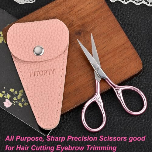 Image of Small Pointed Scissors for Women Men Facial Hair, Beard, Mustache | Mini Grooming Scissor Little Travel Shears, for Eyebrow, Eyelash, Sewing, Embroidery, Craft, Detail Thread Cut with Sheath