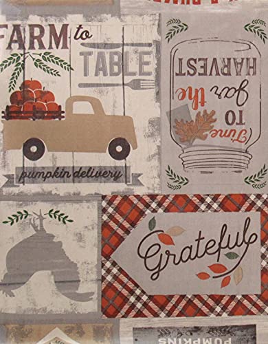Bountiful Harvest Farm To Table Country Patchwork Vinyl Flannel Back Tablecloth (Gray Accents, 60" Round) #TOP7