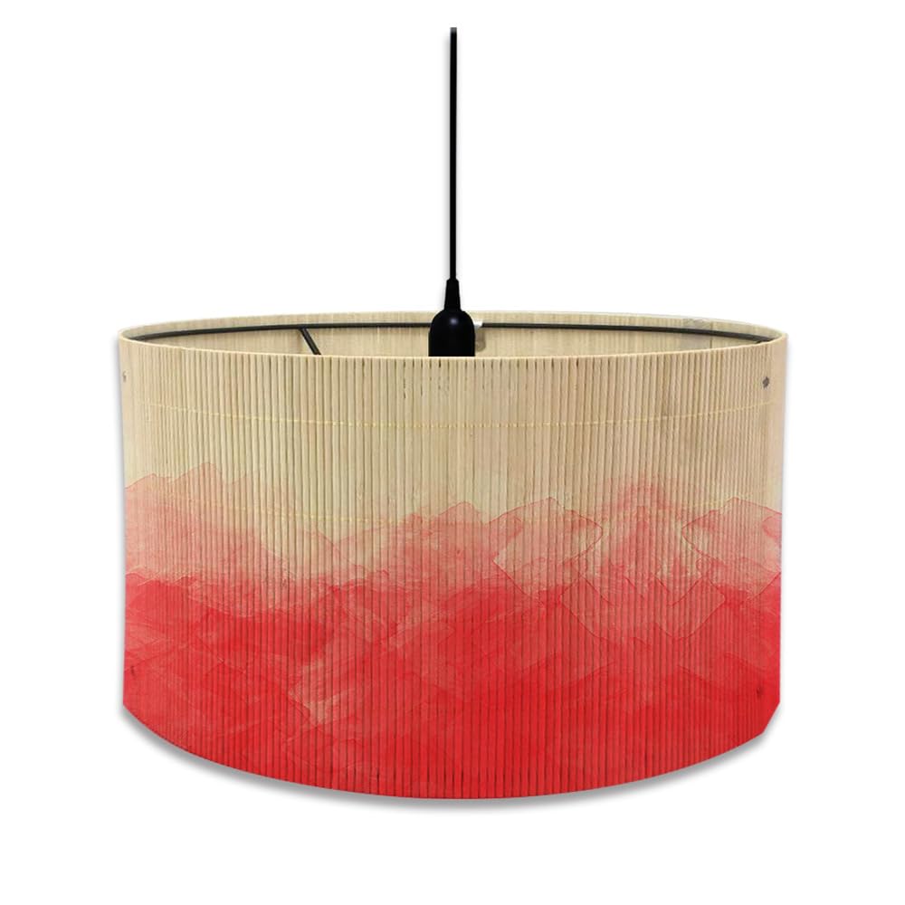 Morbuy Bamboo Hotel Drum Pendant Lamp Shade, Watercolor Gradient Print, for Table, Wall, Bedside and Floor Lamps (Red)