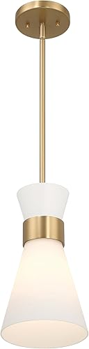 Miniatura 3 de Kit - Lámpara de techo moderna minimalista de cristal de ópalo cónico y metal, blanco y dorado