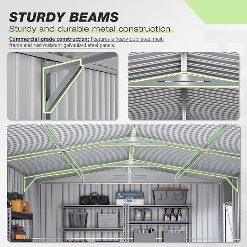 Image of Polar Aurora 12x20 FT Outdoor Storage Shed Black | Large Garden Shed, 2 Windows & Lockable Doors, Garage Car Shelter with Side Door & Air Vents, For Backyard Garden Patio Lawn