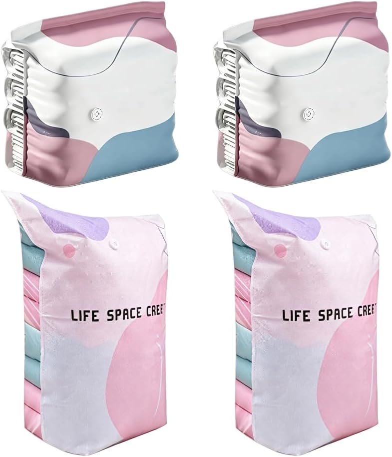 vacuum storage bags vacuum seal bags for clothing compression packing cubes Vacuum Storage Bags Design for Quilt and Clothes Bedding Organizers for Closet Moving Dorm (4, Large and Medium)
