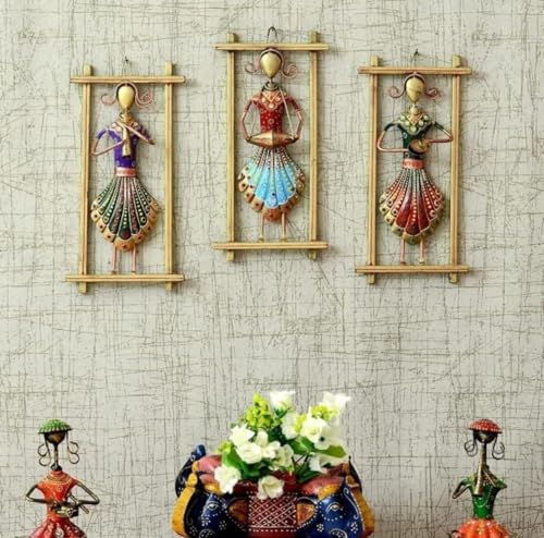 Image of RHEA STORE - Rajasthani Musician Metal Wall Art Set of 3 Frames - Handmade Wall Decor for Living Room Decoration (Medium Size)