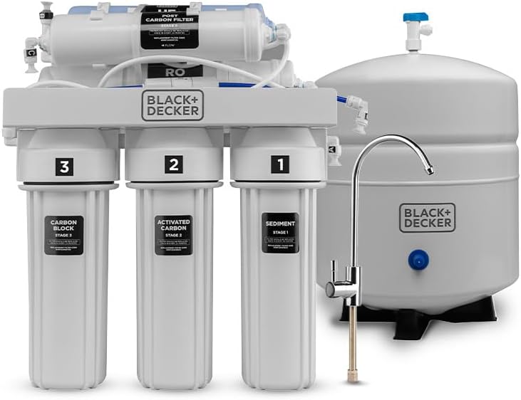 BLACK+DECKER RO 75 Under Sink Water Filter, Alkaline 6-Stage Filtration System, pH+ Remineralization RO Water Filter System,Reduces PFAS, PFOS, Microplastics, NSF/ANSI 58 Certified