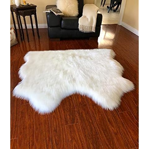 LAMBZY Faux Sheepskin Hypoallergenic Free Shape Silky Shag Rug, Luxury Shaggy Silky Plush Carpet for Bedrooms Rugs Living, Kids Rooms Sofa Floor Rugs (Double Side by Side 3'x4', 90x120cm White) Cover