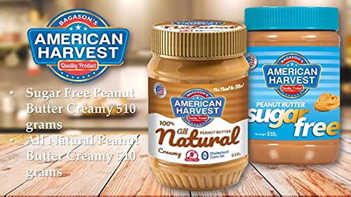 American Harvest All Natural Peanut Butter Creamy 510g | 100% Peanuts | No Added Sugar, No Salt, No Sweeteners | High Protein Plant-Based Spread | Gluten Free & Vegan | 10.82g Protein per 32g Serving