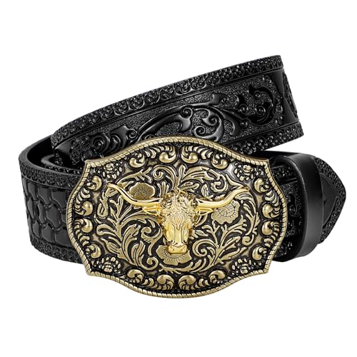 Western Cowboy Leather Belt for Men Women Cowgirl, Western Buckle Belt for Jeans