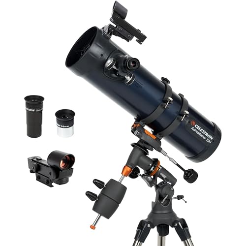 Celestron – AstroMaster 130EQ Newtonian Telescope – Manual Reflector for Beginners – Aluminized Mirror – Adjustable-Height Tripod – Includes Accessories Plus Astronomy Software Package