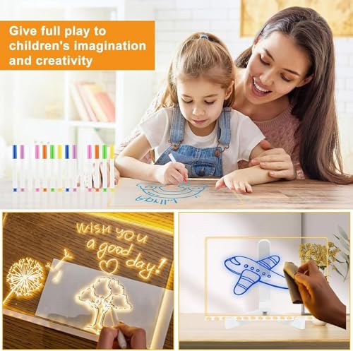11.8"X7.9" LED Note Board with Colors, 7 Colors Acrylic Message Board with Light, LED Drawing Board Gifts for Kids, Dry Erase Board with Adjustable Stand for Office School Home Decor