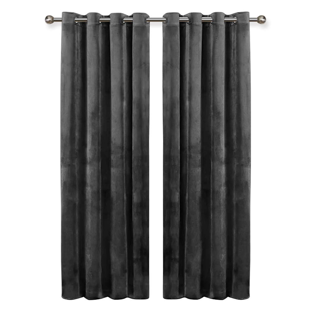 Oxford Homeware Grey Blackout Curtains For Bedroom – Velvet Curtains 66X72 - Thermal Insulated Eyelet Curtains For Living Room + 2 Tie Backs (168Cm X 183Cm)