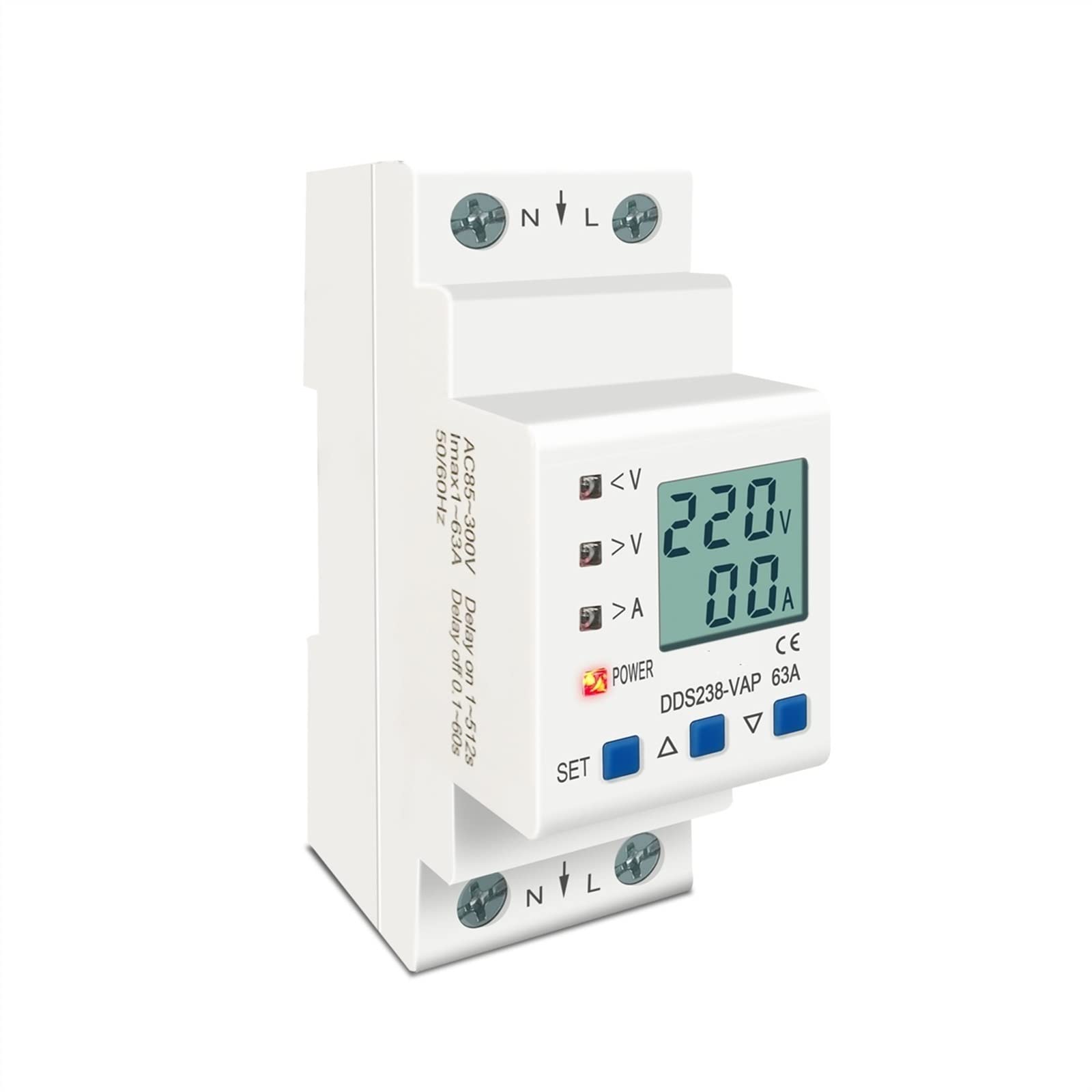 Relè su Guida DIN Regolabile sopra sotto Tensione Dispositivo di Protezione Protezione Limite di Corrente di Protezione Voltmetro Kwh 63A 80A 110V 230V (Size : 80A Bottom Input)