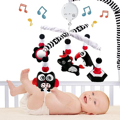 Montessori Black & White Baby Crib Mobile with Music
