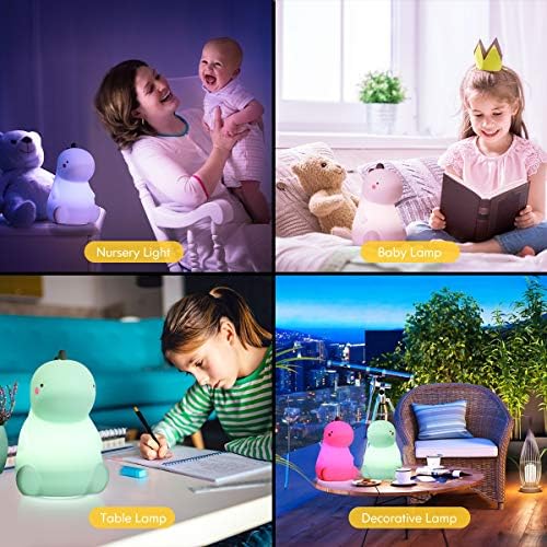 Dinosaur Night Light for Kids, VSATEN Adorable Color Changing LED Rechargeable Silicone Night Light Bedside Nursery Lamp with Touch Sensor for Baby and Kids Rooms, Best Dinosaur Gifts for Boys Girls