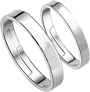 Couple Ring Free Engrave Couple Wedding Ring, Adjustable Sterling Silver Bands for 925, Simple Round, Silver Wedding Band Sets for Him and Her