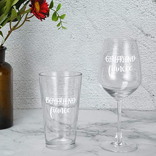 Boyfriend And Girlfriend Beer And Wine Glasses Set Of 2 15Oz, Unique Fiance And Fiancee Gift Set - Perfect Engagement Gifts For Couples Fiance Fiancee Him Her Bride Groom Mr Mrs Him Hers #TOP1