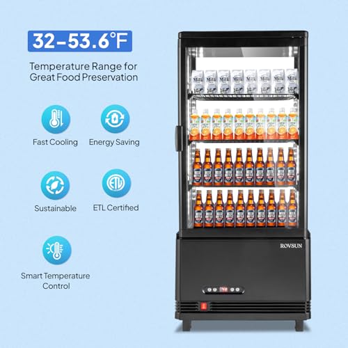 Image of ROVSUN 3 Cu.Ft Display Refrigerator Commercial, Beverage Refrigerator Cooler Glass Door Merchandiser Fridge w /LED Air-cooling Automatic Defrost Front Opening Door for Cafe Restaurant Cafe ETL NSF