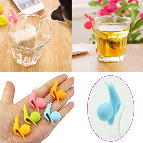 Qpower 5pcs Cute Snail Shape Silicone Tea Bag Holder Cup Mug Candy Colors